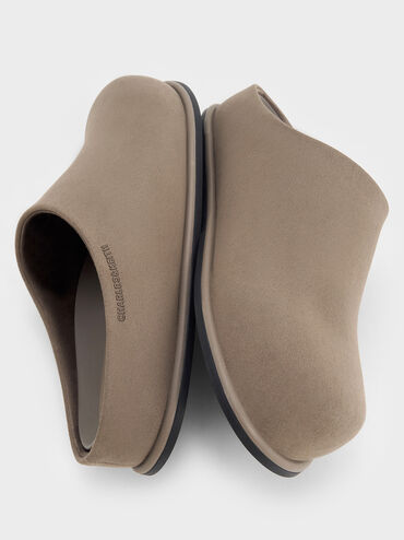 Textured Flatform Mules, Taupe, hi-res