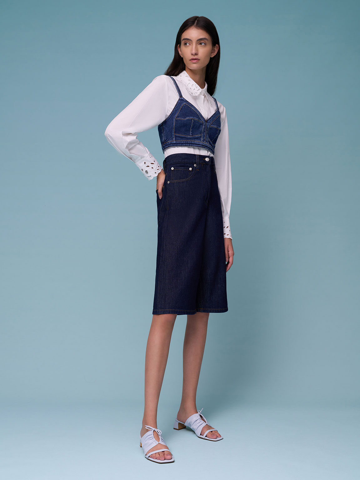 Bow-Tie Ruched Heeled Mules, Light Blue, hi-res