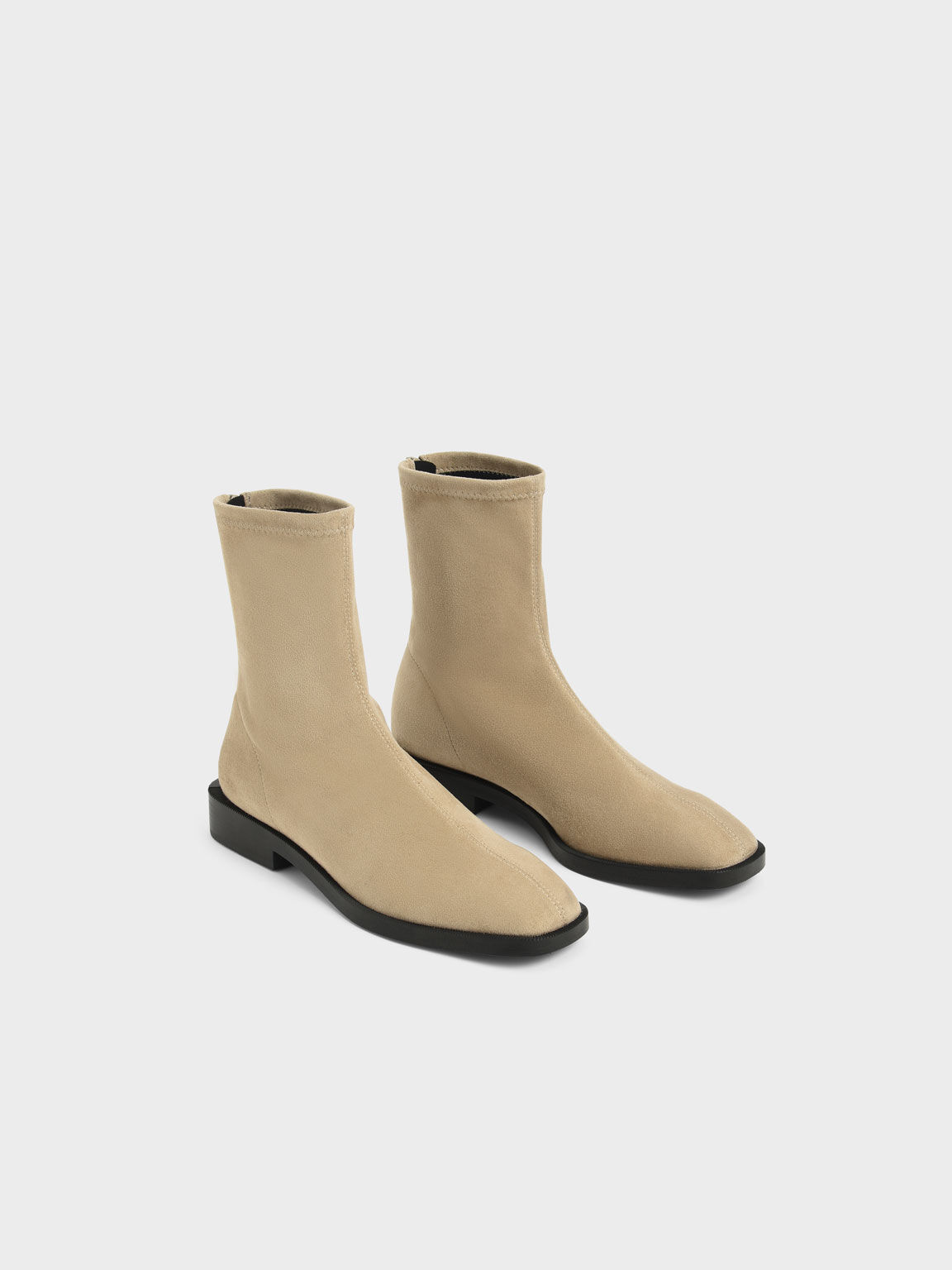 Textured Square Toe Zip-Up Ankle Boots, Taupe, hi-res
