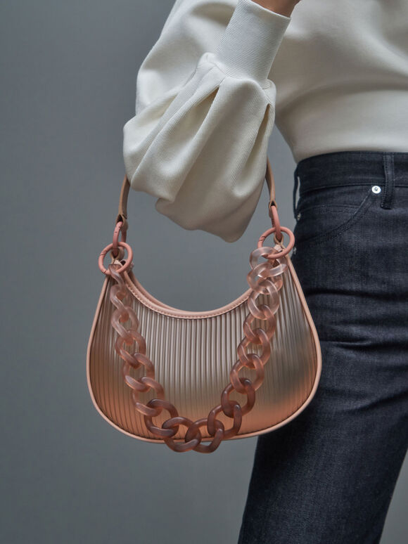 Acrylic Chain Handle Hobo Bag, Blush, hi-res