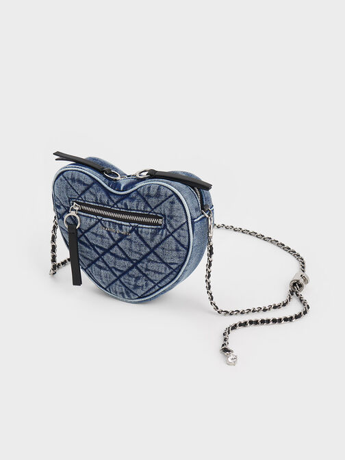 Philomena Denim Quilted Chain-Handle Bag, Denim Blue, hi-res