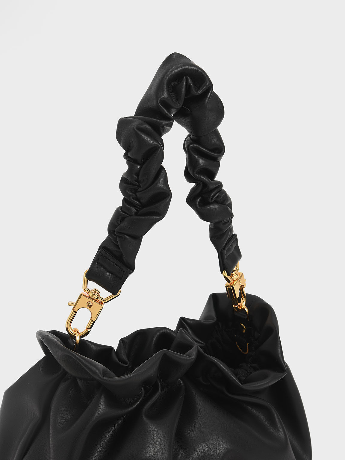 Ruched Bead-Embellished Bag, Black, hi-res