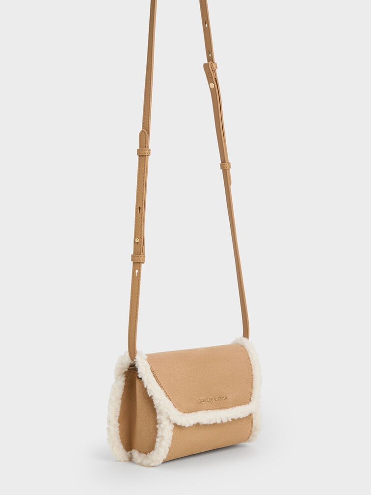 Camel Mini Cassiopeia Fur-Trim Bag - CHARLES & KEITH US