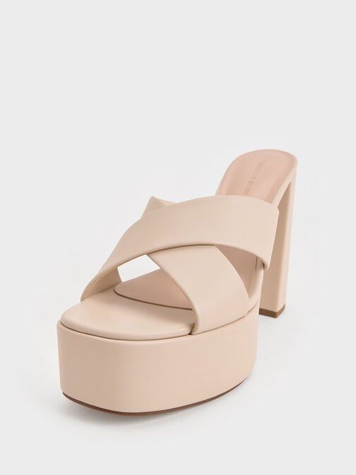 Crossover Strap Platform Mules, Cream, hi-res