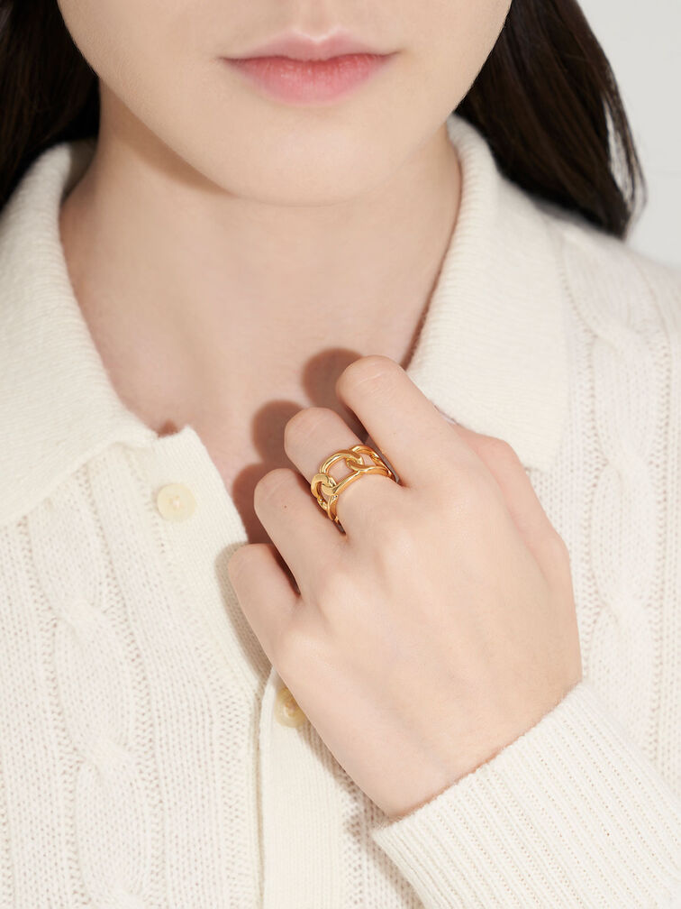 Gabine Chain-Link Ring, Gold, hi-res