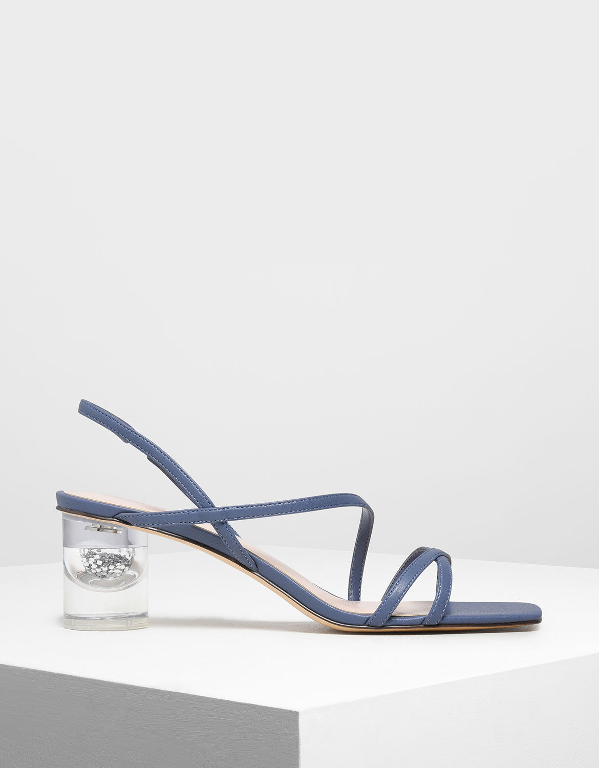 Blue Asymmetric Strap Lucite Heel 