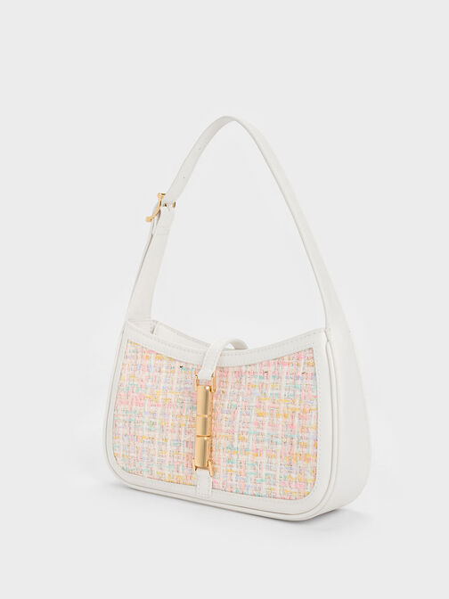 Bolso de hombro Cesia de tweed con detalles metalizados, Blanco, hi-res