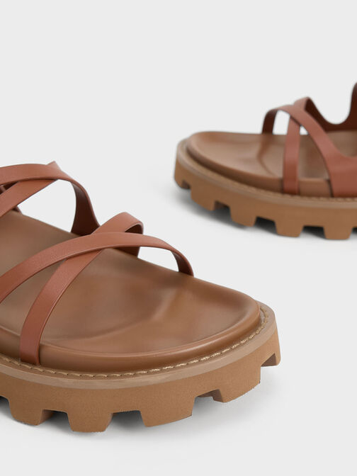 Crossover Ankle-Strap Sandals, Cognac, hi-res