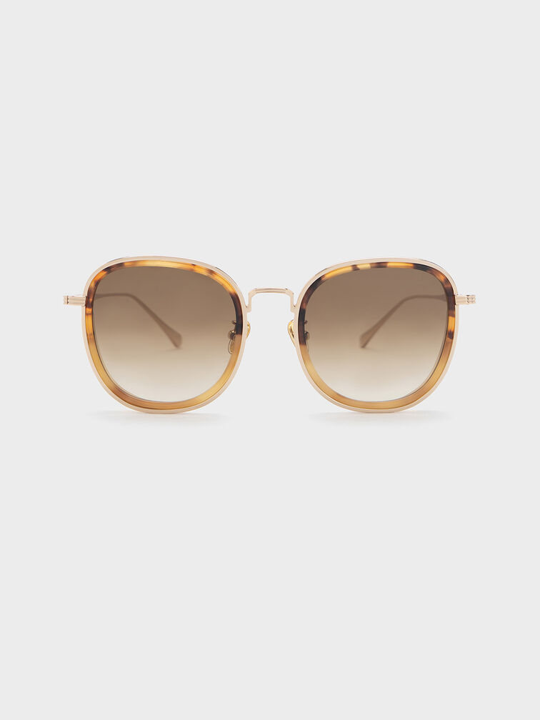 Tortoiseshell Recycled Acetate Metallic-Rim Oversized Sunglasses, T. Shell, hi-res