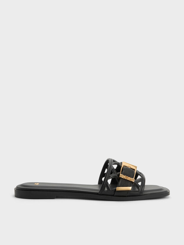 Whitney Leather Cut-Out Slide Sandals, Black, hi-res