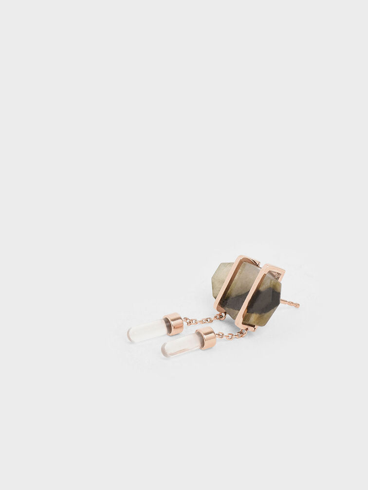 Labradorite Stone Drop Earrings, Rose Gold, hi-res