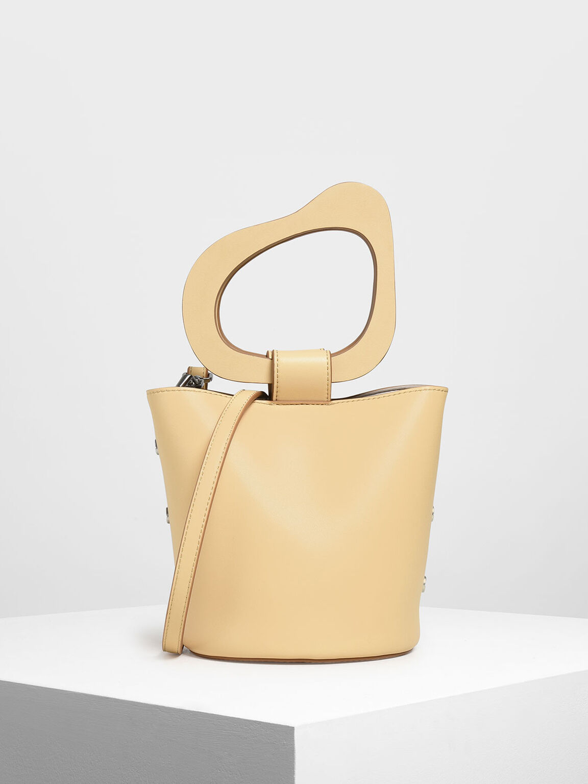 Sculptural Handle Bucket Bag, Yellow, hi-res