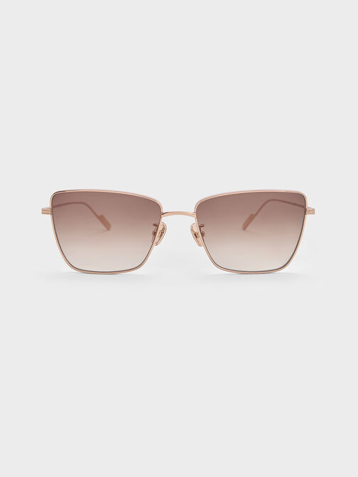 Metallic-Rim Square Sunglasses, Cream, hi-res