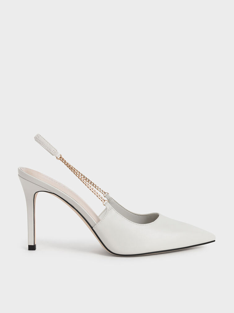 Chalk Chain-Link Slingback Stiletto Pumps - CHARLES & KEITH US