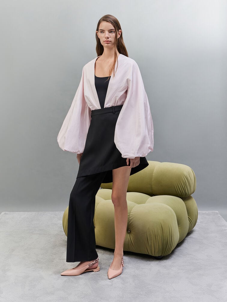 타야리 레더 프린티드 스트랩 슬링백 플랫, 핑크, hi-res