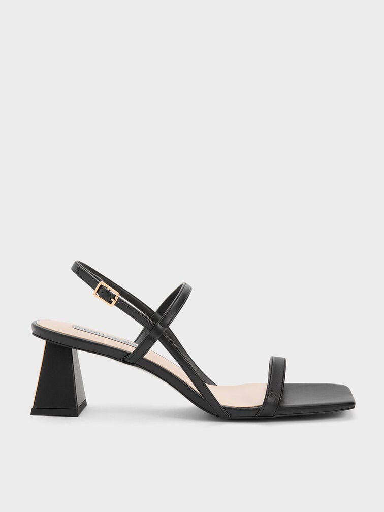 Square-Toe Strappy Sandals, Black, hi-res