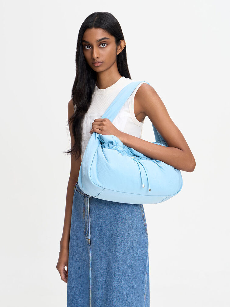 Maisy Ruched Hobo Bag, Light Blue, hi-res