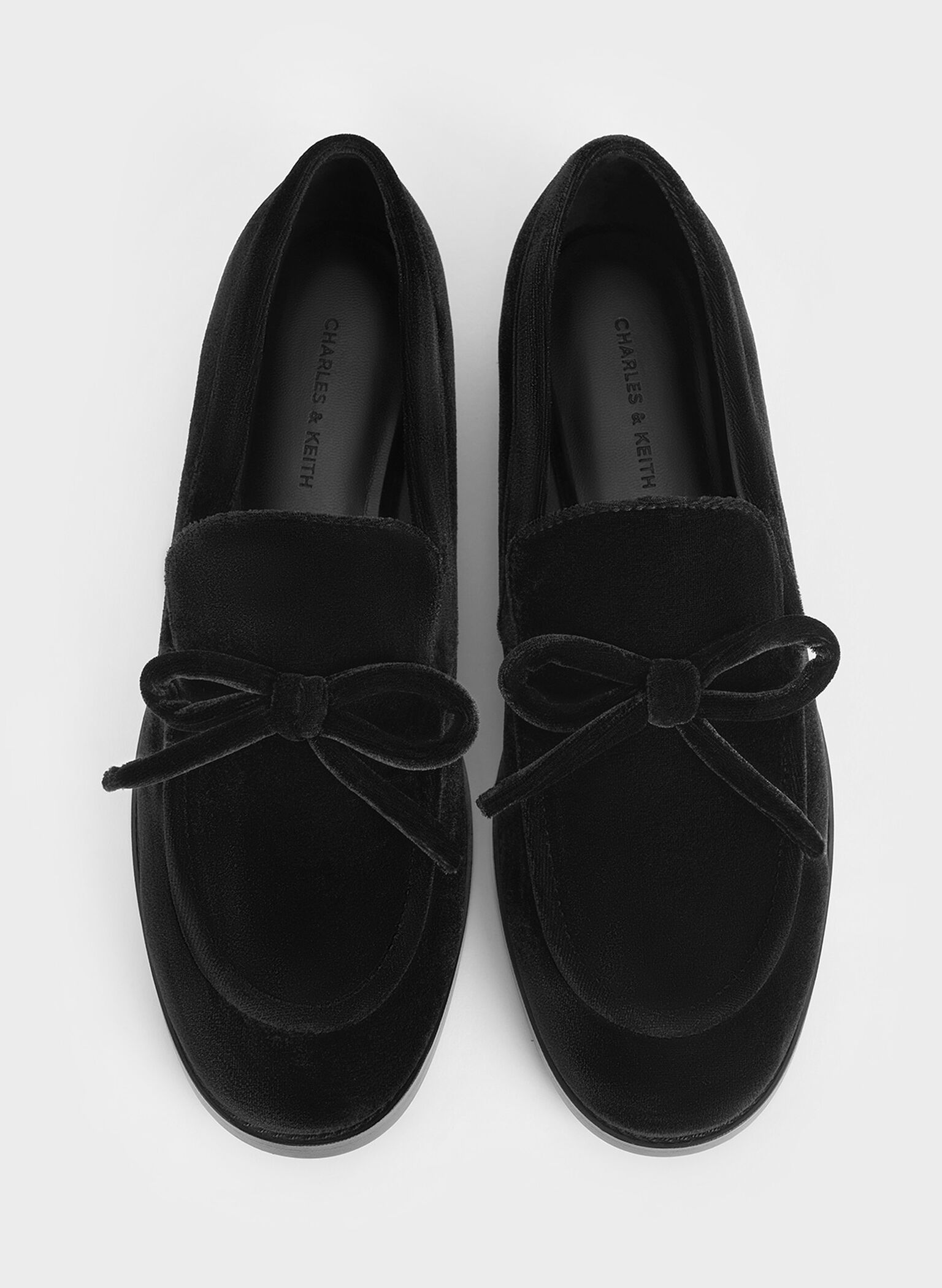 Velvet Bow Loafers, Black Textured, hi-res