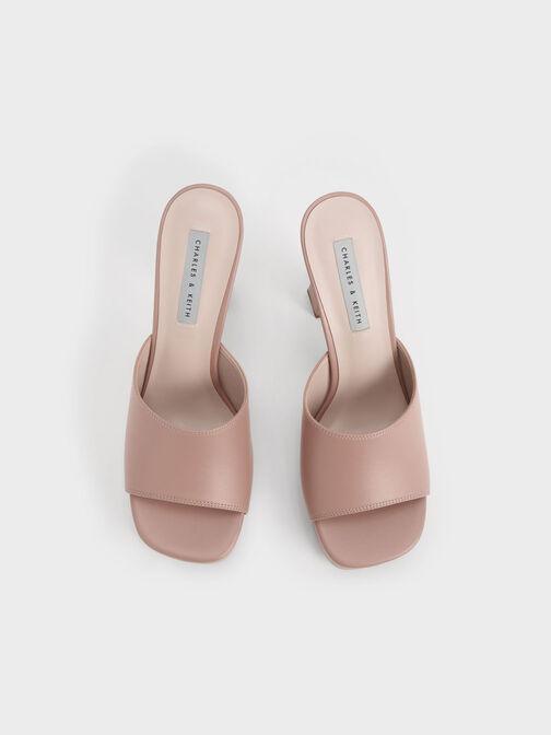 Platform Block Heel Mules, Nude, hi-res