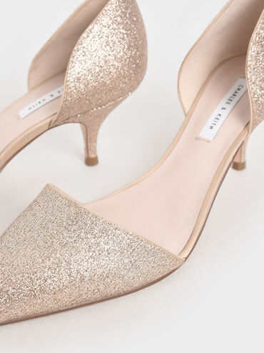 D&apos;Orsay Glitter Fabric Kitten Heel Pumps, Gold, hi-res