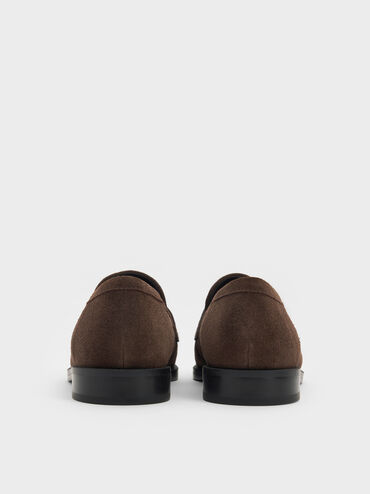 Georgina Suede Metallic-Accent Penny Loafers, Dark Brown Textured, hi-res