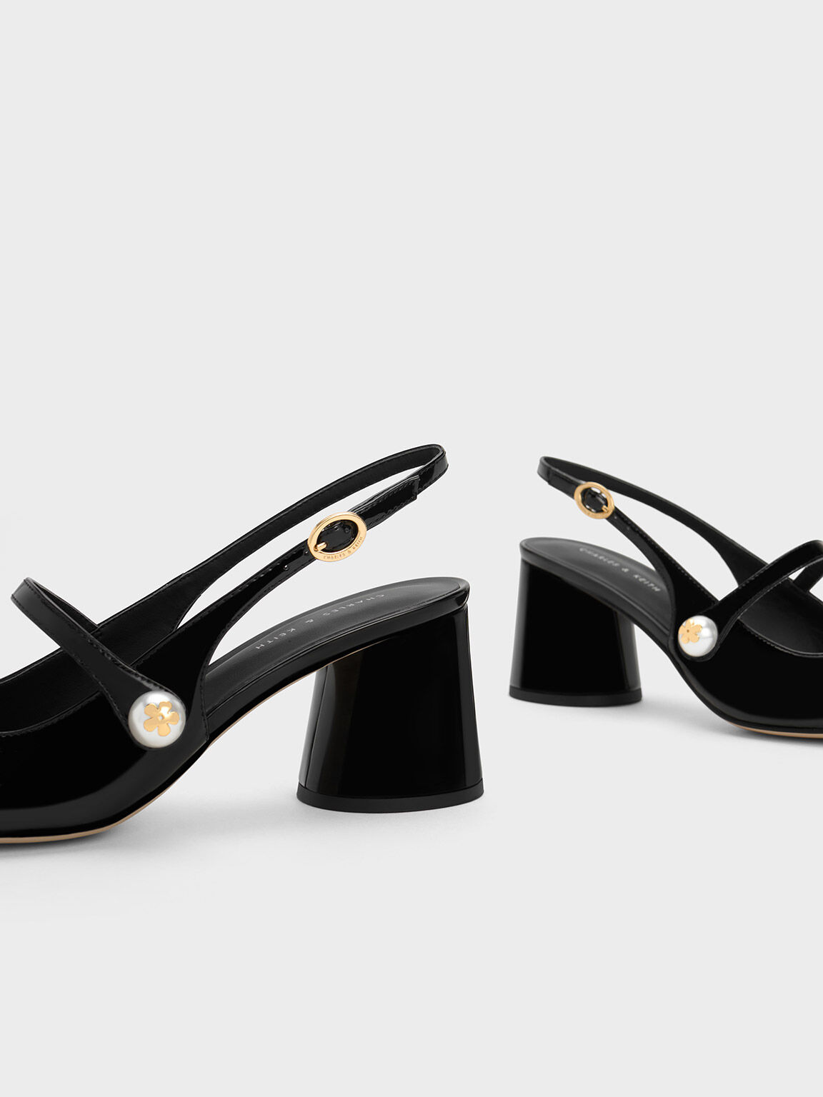 Black Pearl Embellished Patent Slingback Pumps CHARLES KEITH US