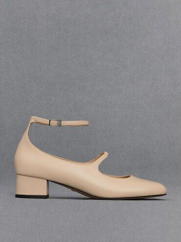 Claire Leather Mary Jane Pumps, Beige, hi-res