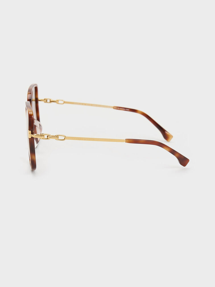 Oversized Square Chain-Link Sunglasses, T. Shell, hi-res