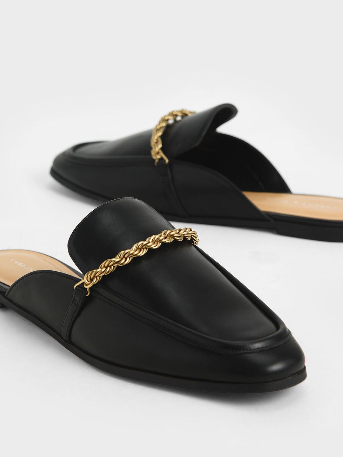 Metallic Accent Mule Flats, Black, hi-res