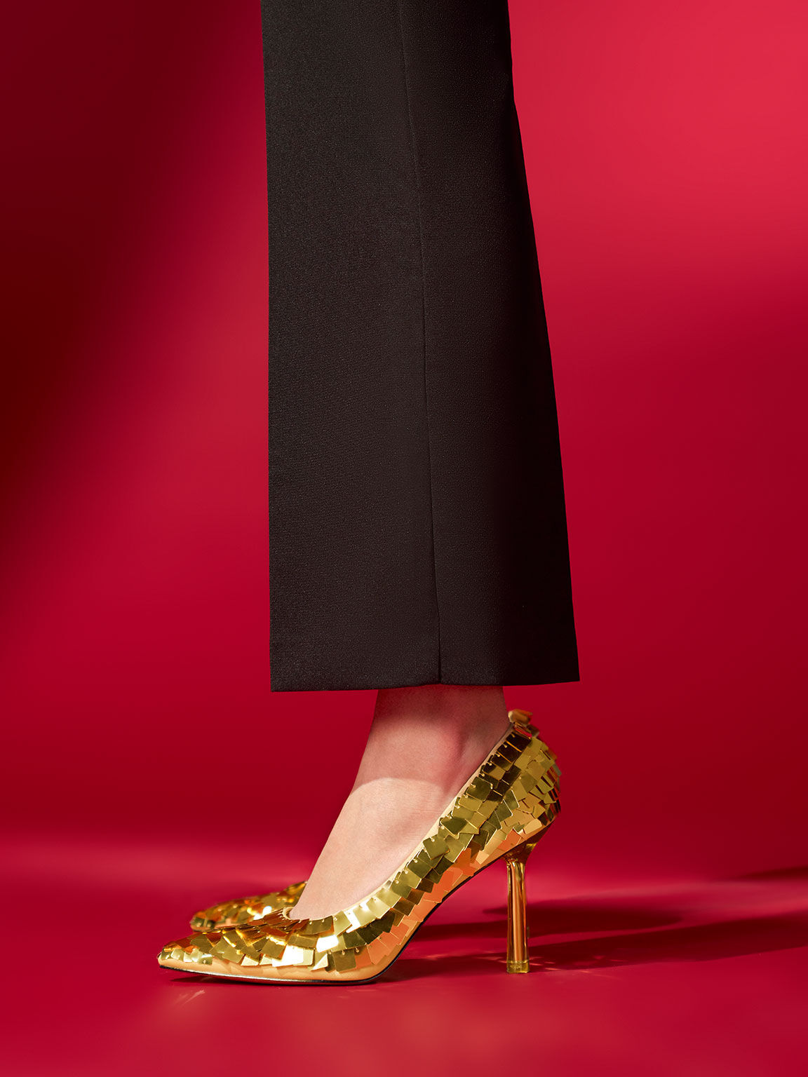 Sequinned Stiletto Heel Pumps, Gold, hi-res