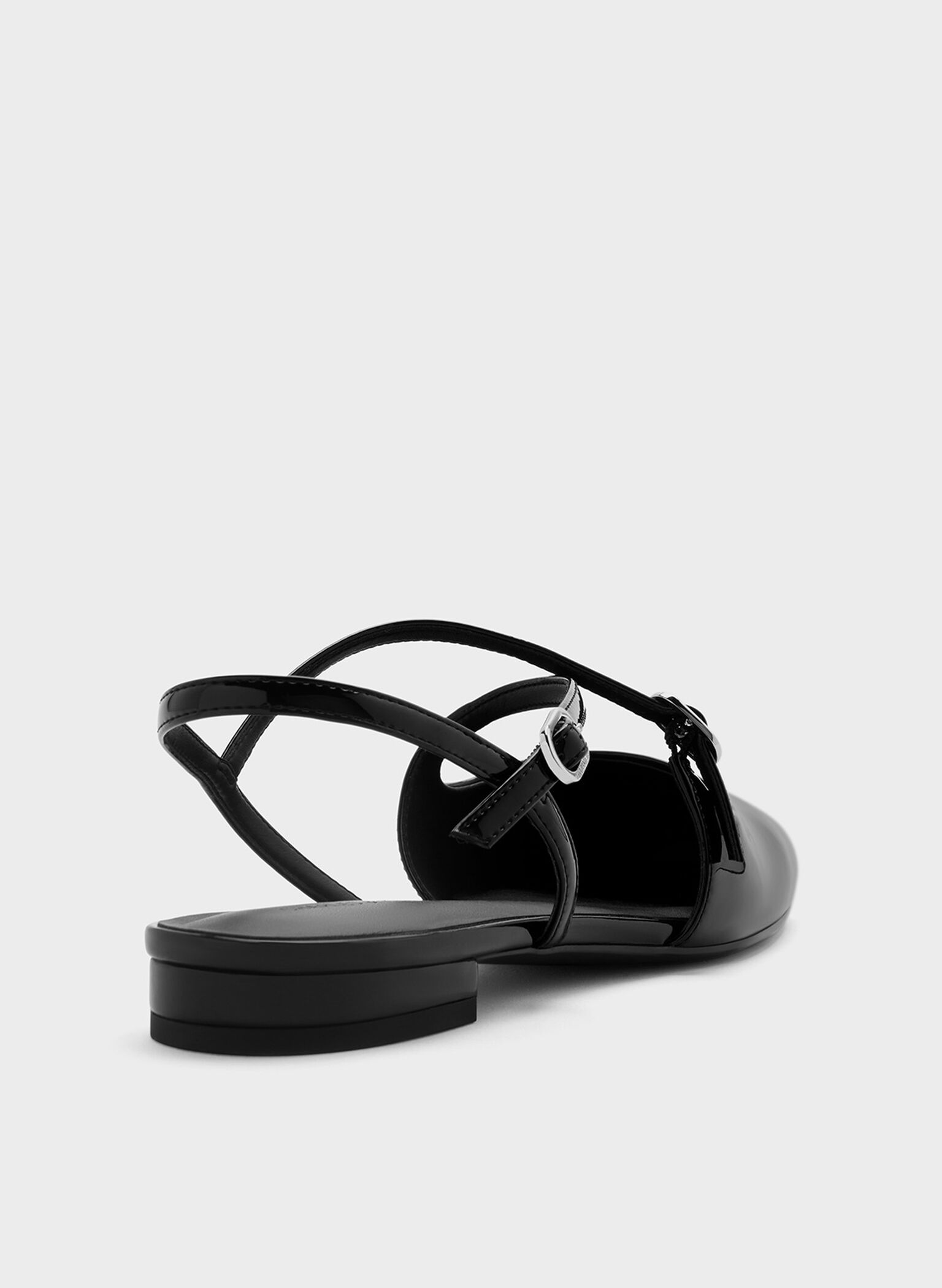 Patent Crossover Buckled Slingback Flats, Black Patent, hi-res