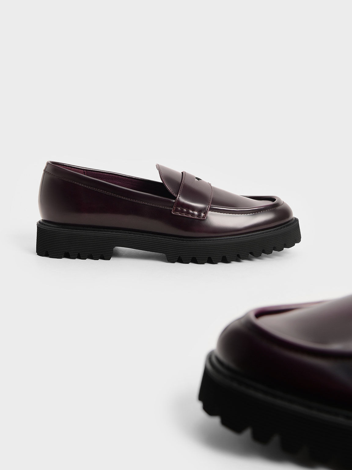 Burgundy Chunky Penny Loafers - CHARLES & KEITH US