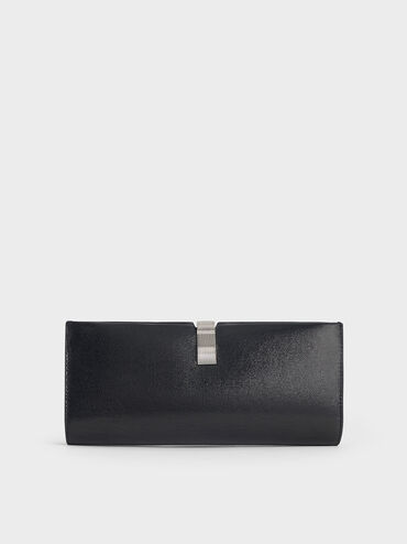 Wisteria Patent Metallic-Accent Clutch, Noir, hi-res