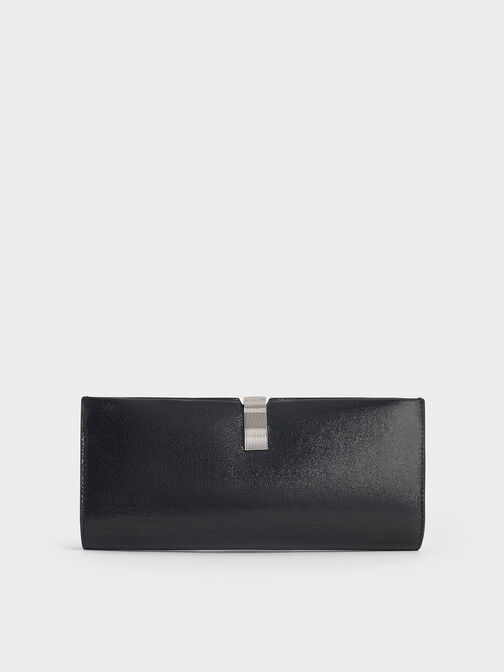Wisteria Patent Metallic-Accent Clutch, Noir, hi-res