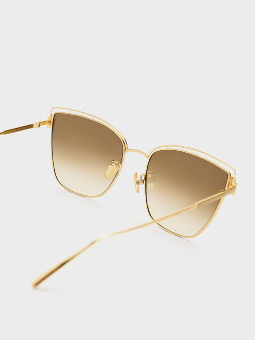 Wire-Frame Cat-Eye Sunglasses, Gold, hi-res