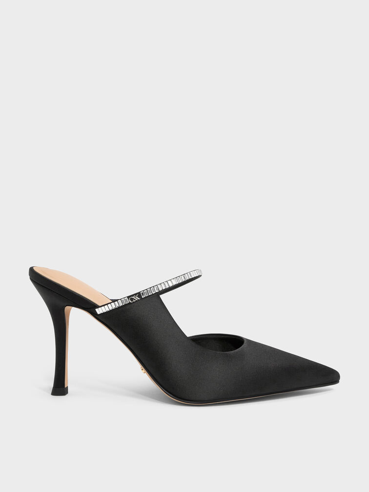 Gem D'Orsay Stiletto Mules, Black Textured, hi-res
