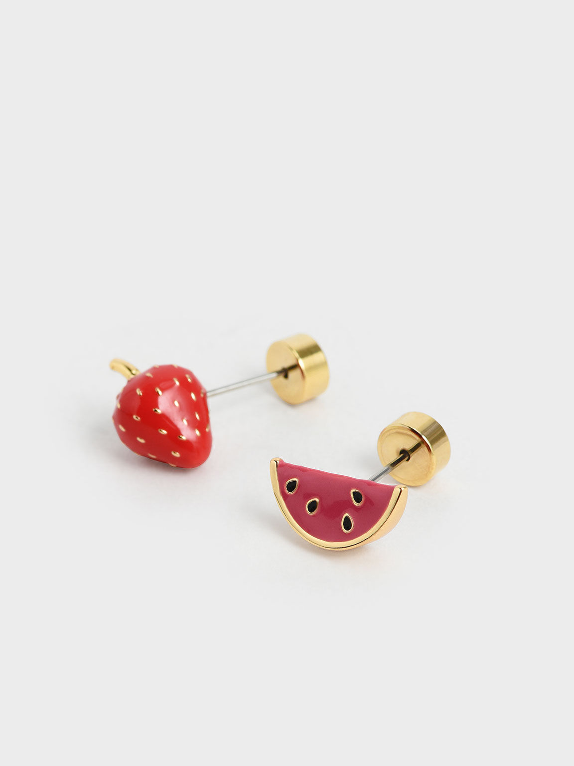 Fruits Stud Earrings, Red, hi-res