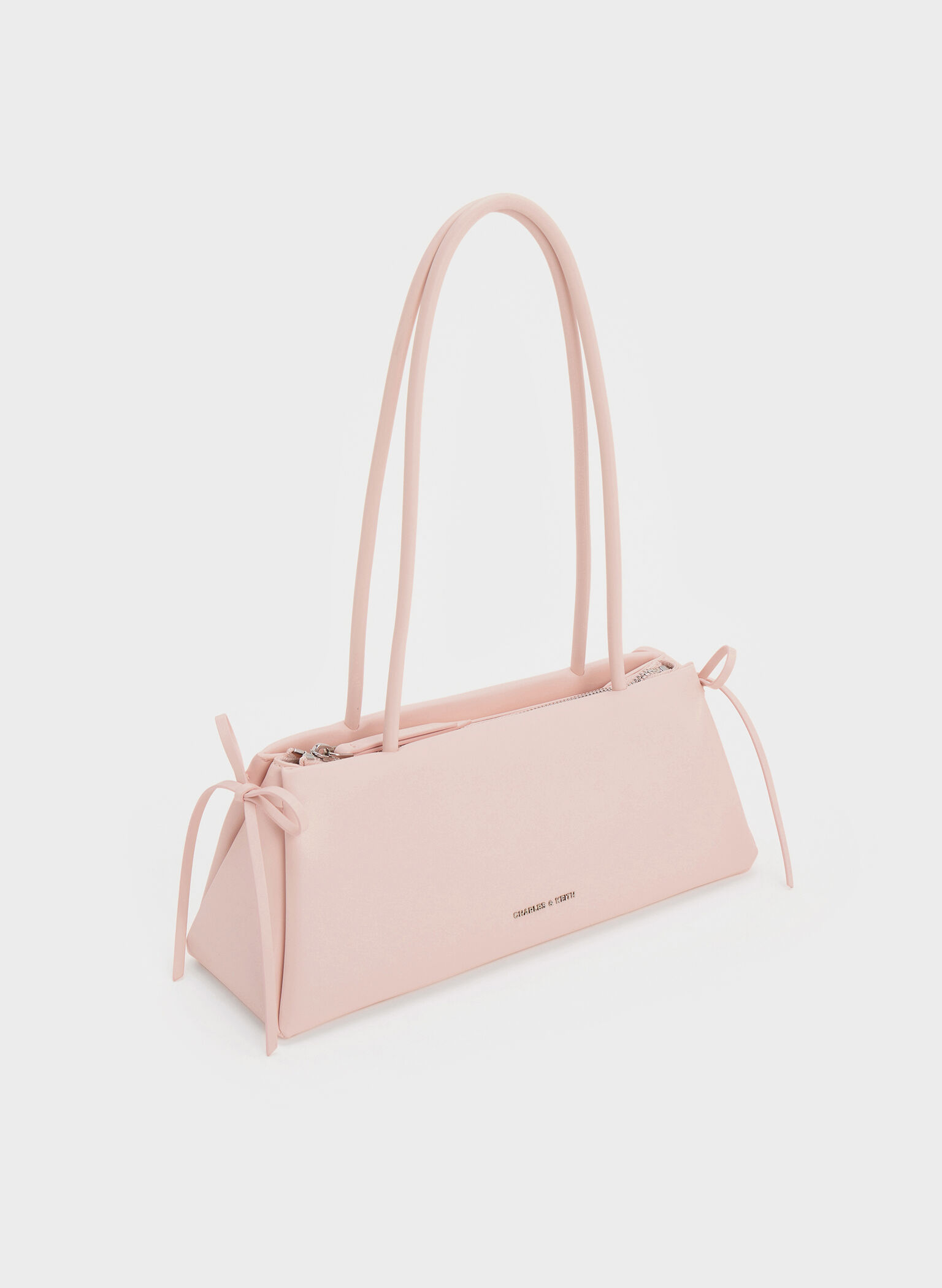 Hazel Bow Elongated Trapeze Shoulder Bag, Soft Pink, hi-res
