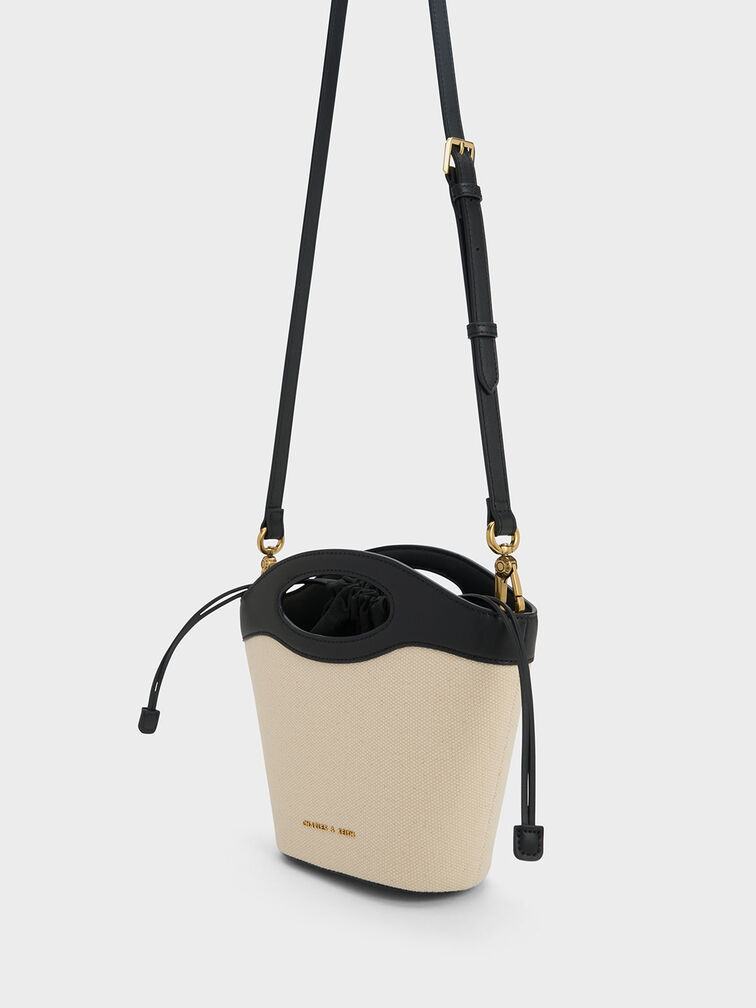 Canvas Drawstring Bucket Bag, Black, hi-res