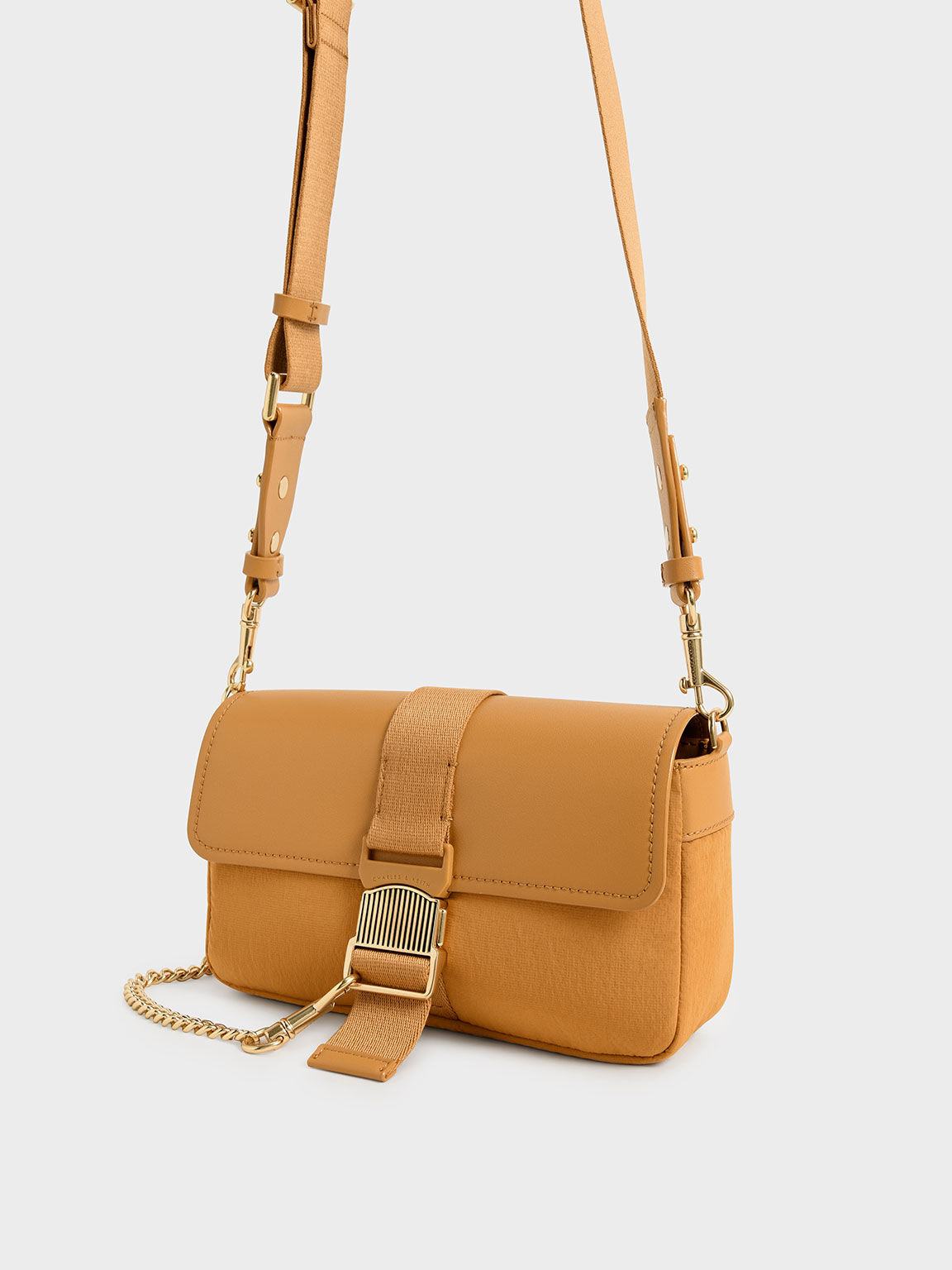Aspen Metallic Belt Buckle Shoulder Bag, Orange, hi-res