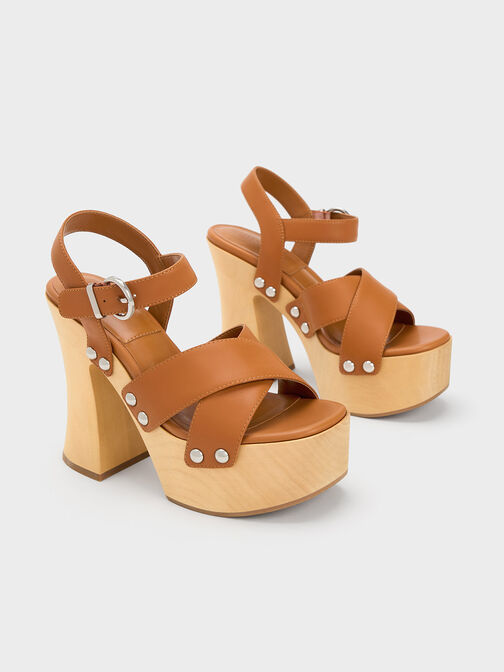 Tabitha Leather Crossover Sandals, Brown, hi-res