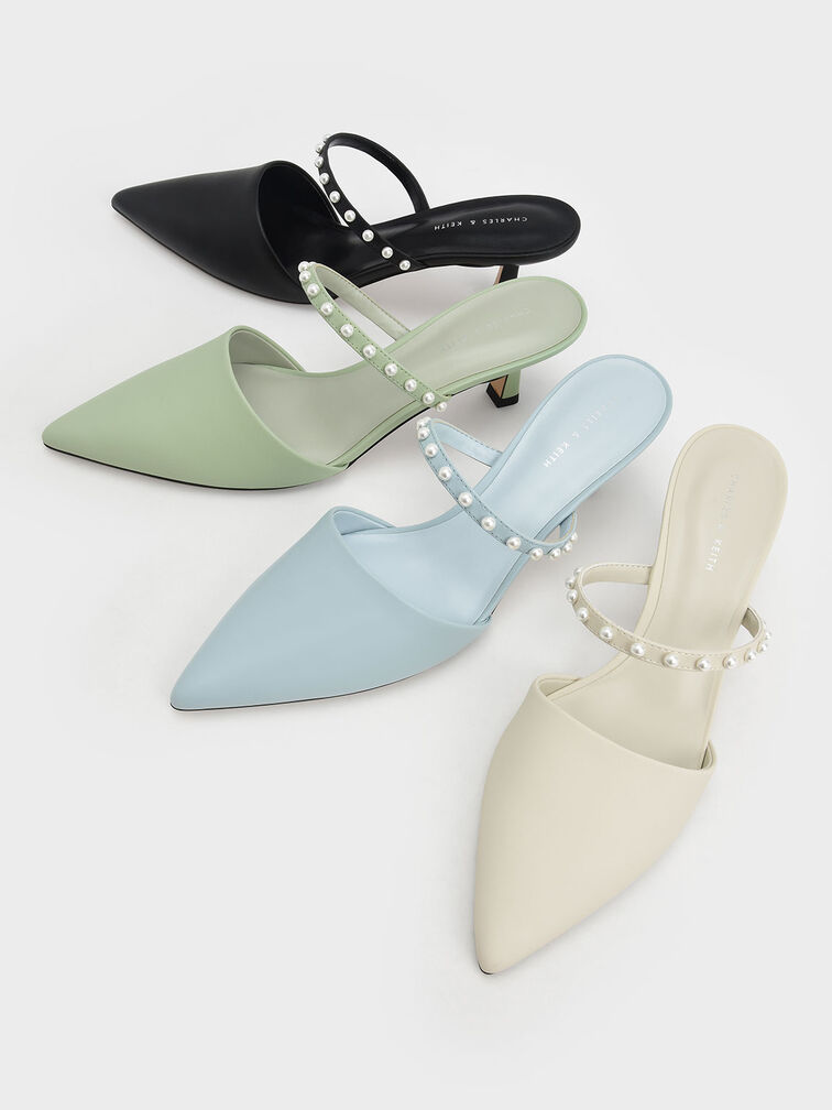 Charles & Keith Women's Pearl Embellished Flat Mules