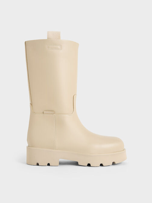 Botas de caña media con doble tira, Beige, hi-res