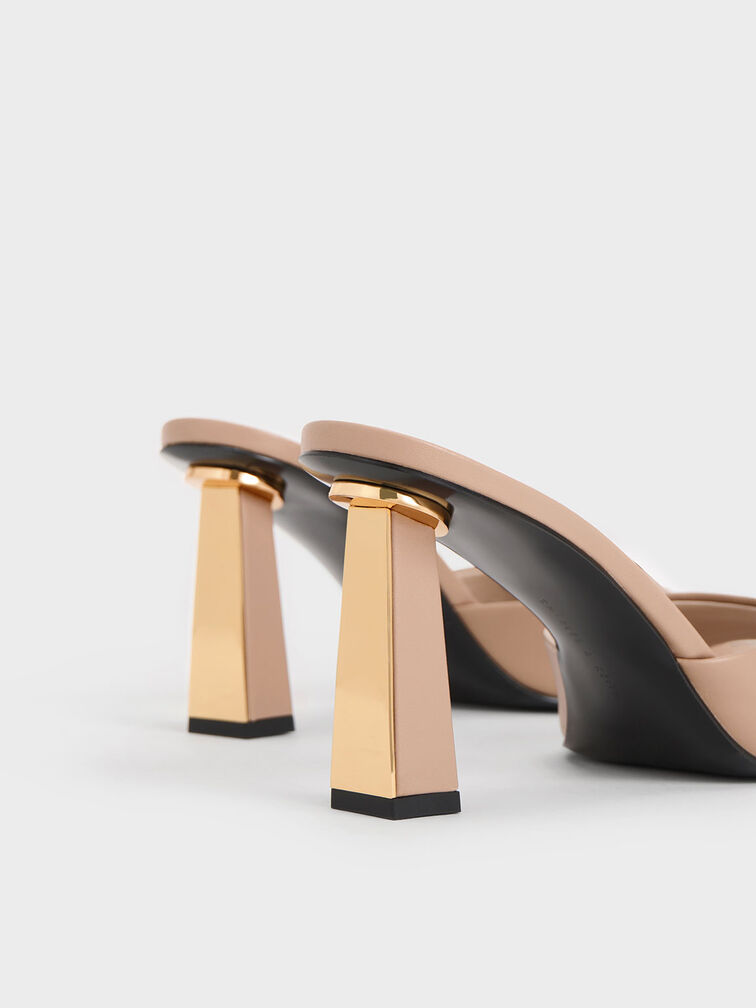 Geometric Heeled Mules, Beige, hi-res