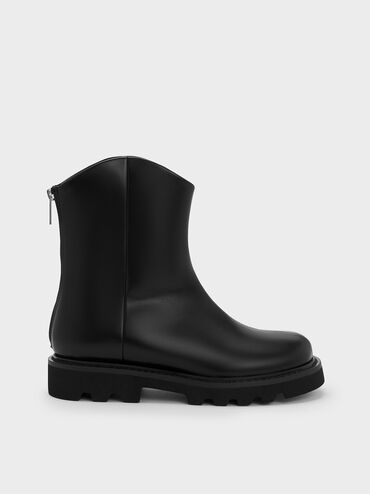 Girls' Chunky Ankle Boots, Black, hi-res
