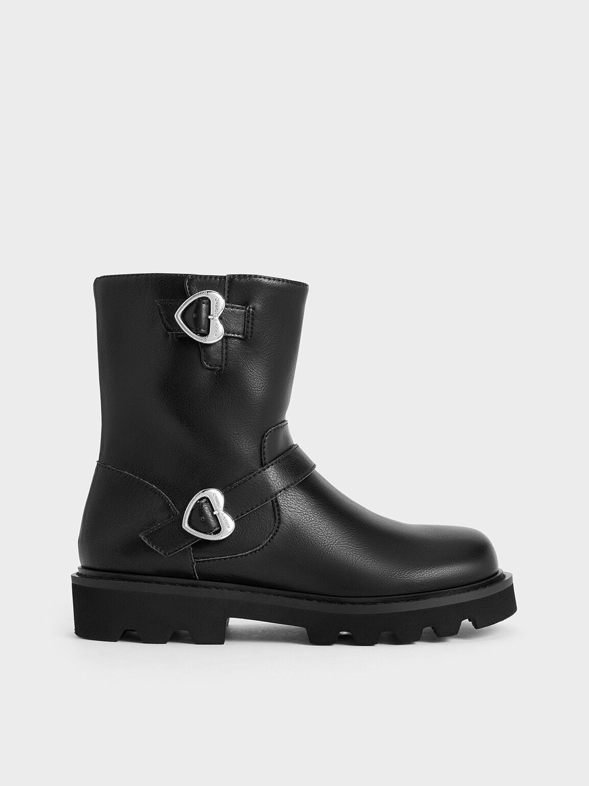 Black Girls Heart Buckle Ankle Boots CHARLES KEITH US