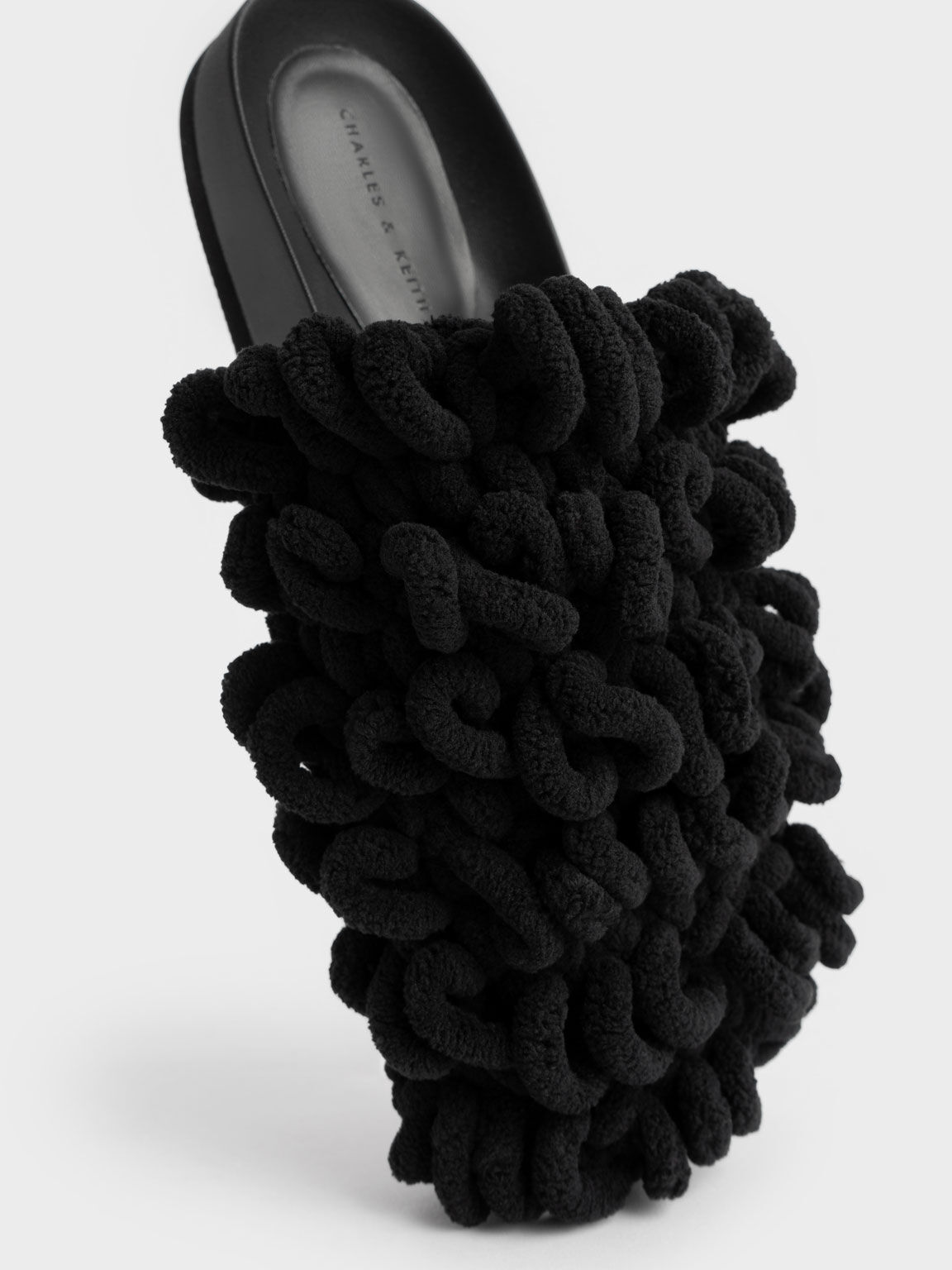 Textured Flat Mules, Black, hi-res