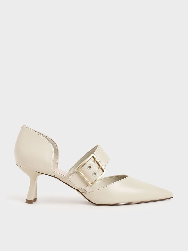 Oversized Buckle Pointed Toe Pumps, Chalk, hi-res