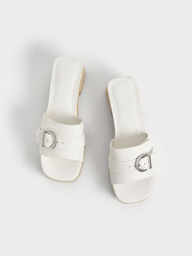 Buckled Platform Espadrilles, White, hi-res