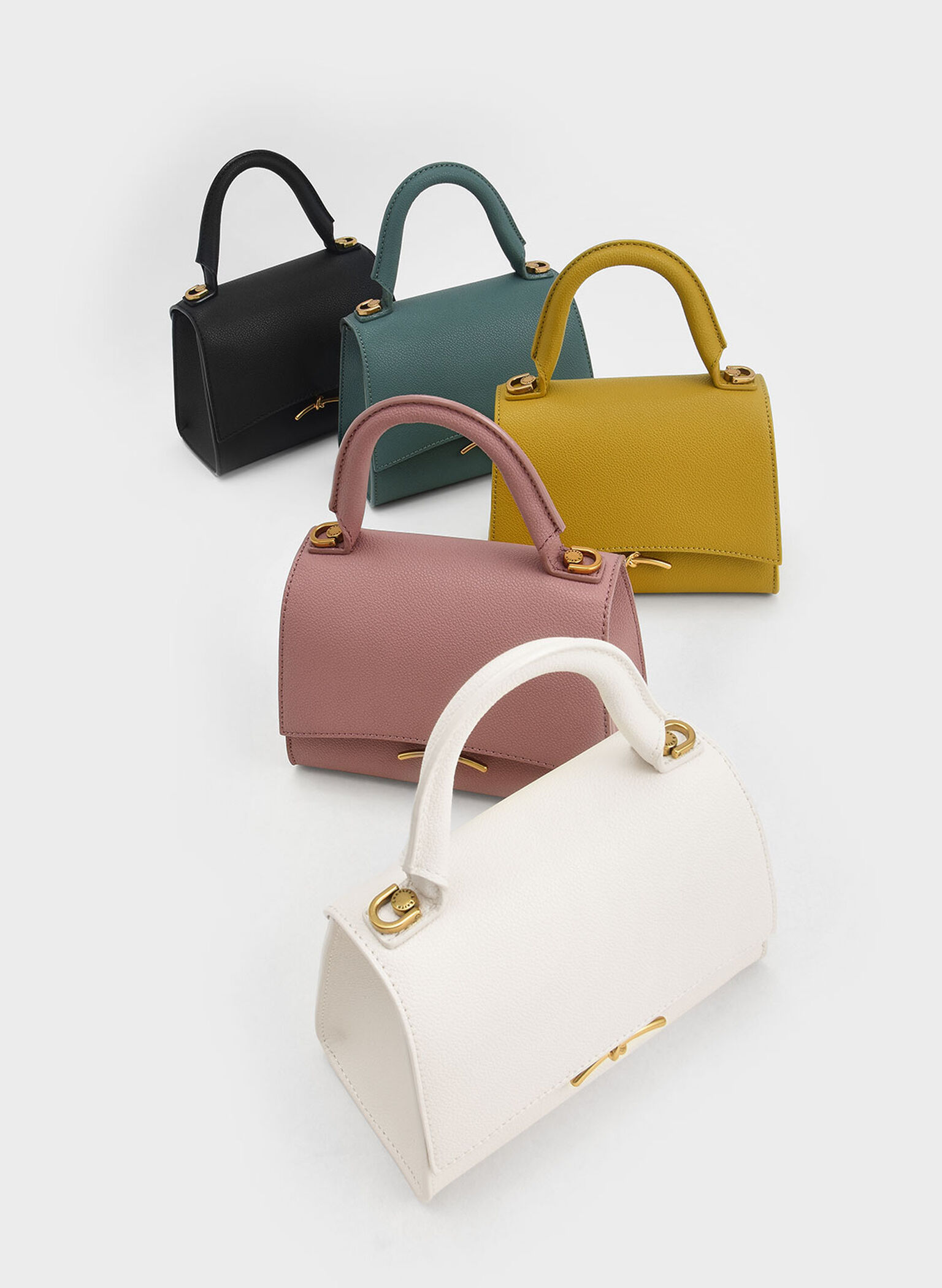 Huxley Metallic Push-Lock Top Handle Bag, Cream, hi-res